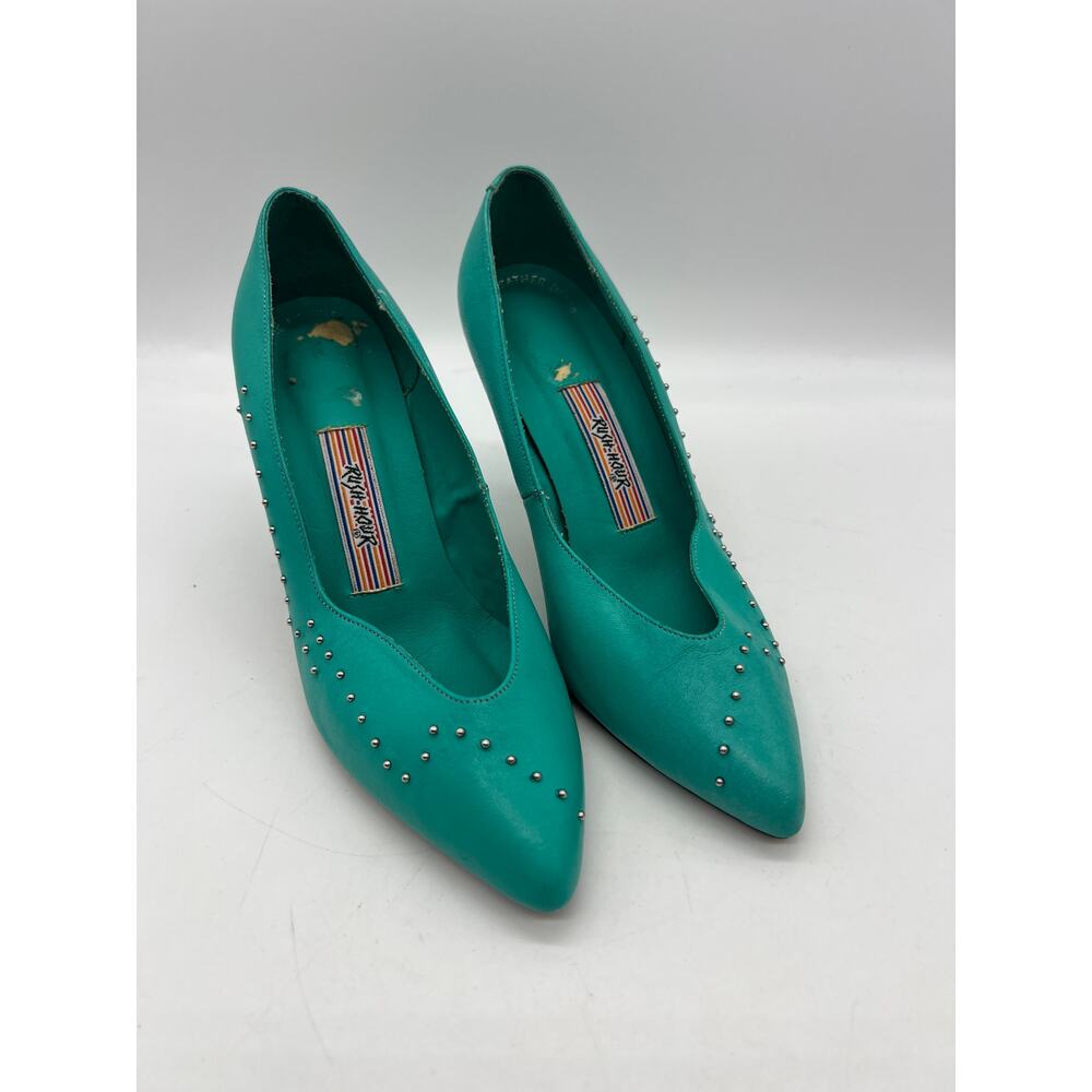 Vintage Rush Hour Teal Leather Studded Pumps Women’s Size 5.5B